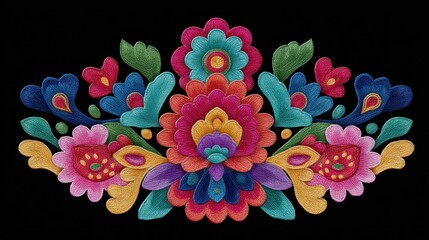 Vibrant floral embroidery design