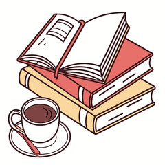 Naklejka premium Flat Lay Vector of Books and Coffee Cup Clean Isolated Illustration