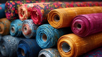 Vibrant Fabric Rolls Showcase Diverse Textures and Rich Colors for Textile Design Inspiration