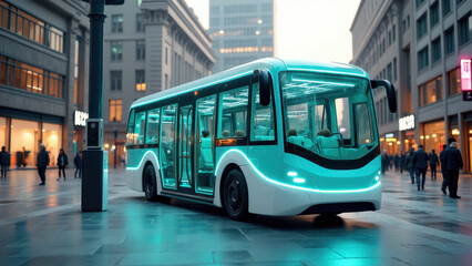 Fototapeta premium Next-gen e-bus at a city stop