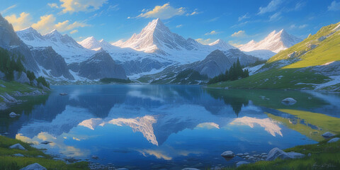 mountain lake and mountains