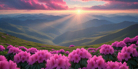 pink flowers in the mountains