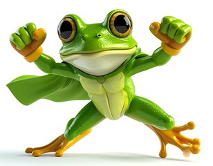 Dynamic Green Frog Character With Yellow Accents On White Background