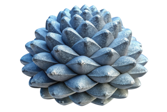 PNG Intricate metallic geometric sculpture with frosted blue finish close-up