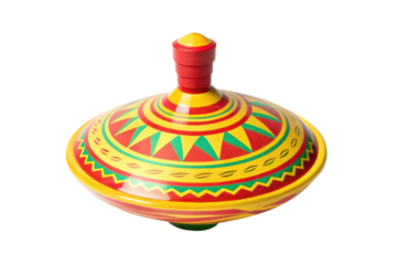 PNG Colorful traditional spinning top with red and yellow pattern on black background