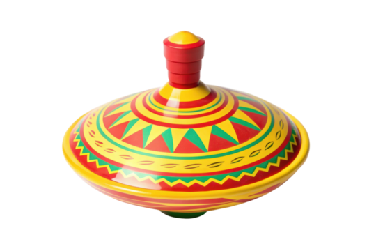 PNG Colorful traditional spinning top with red and yellow pattern on black background - Powered by Adobe