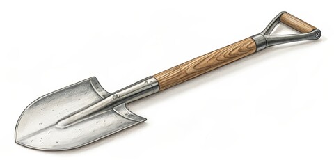 Colored Pencil Drawing of a Shovel Detailed Illustration of Gardening Tool, Shovel Design, Metal Blade, Wooden Handle Gardening Tool, Hand Drawn Illustration