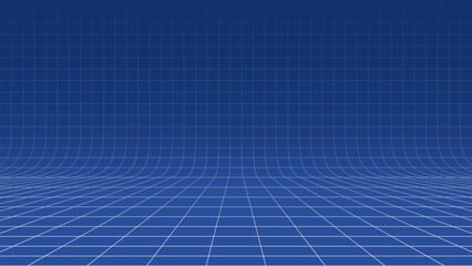 Blue background with white perspective grid lines creating a square pattern. Template platform for technology, user interface, industry, science, blueprint, or infographic concept. Vector illustration