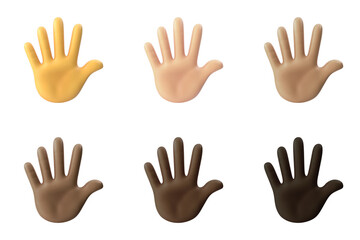 Hand with Fingers Splayed emoji in various skin tones isolated on transparent background