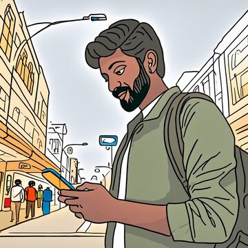 A cartoon vector illustration of a businessman or office worker, male or female, shown working at a computer or handling money&mdash;representing modern business, jobs, and workplace life with a fun, comic 