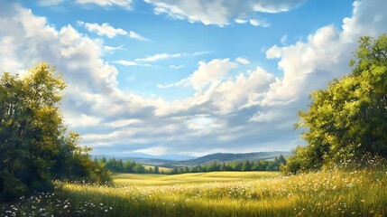 Obraz premium Peaceful Summer Meadow Landscape .