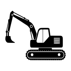 Silhouette of Excavator on White Background for Construction Industry, Earthmoving Equipment Icon, Civil Engineering, Mining Operations, Heavy Machinery Graphics, Logo Design, Infographic Use