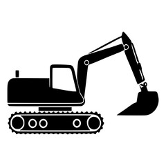 Silhouette of Excavator on White Background for Construction Industry, Earthmoving Equipment Icon, Civil Engineering, Mining Operations, Heavy Machinery Graphics, Logo Design, Infographic Use