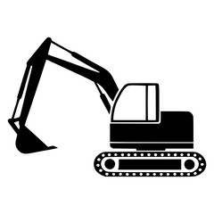 Silhouette of Excavator on White Background for Construction Industry, Earthmoving Equipment Icon, Civil Engineering, Mining Operations, Heavy Machinery Graphics, Logo Design, Infographic Use