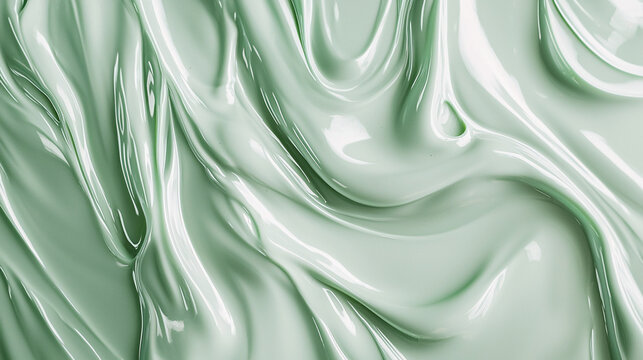 A soothing digital canvas with mint green liquid flowing smoothly in pastel wave curves, creating elegance.

