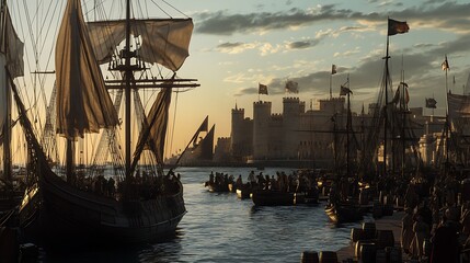 1530, the bustling port of C&Atilde;&iexcl;diz, alive with activity as large naos prepare for transatlantic voyages. The ships, their tall masts and billowing sails catching the ocean .