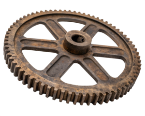 Rusty cogwheel isolated on white background
