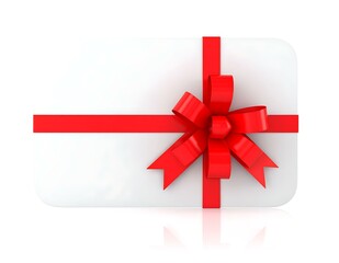 Blank Gift Card with Red Ribbon Bow, Festive Present