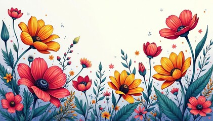 Intricate line art wildflowers, continuous design, background pattern, seamless floral, vector