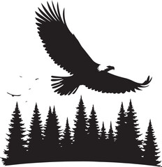 Obraz premium Silhouette Eagle Soaring Above Pine Forest