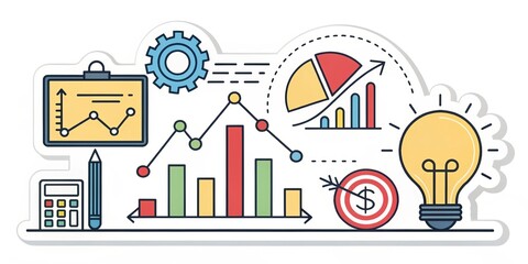 Obraz premium Illustrative of Business Analytics and Insights Charts, Graphs and Idea Bulb, Business Intelligence, Data Analysis Business Analytics, Data Visualization