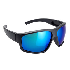  Sporty Wraparound Sunglasses with Reflective Blue Lenses, Side View PNG