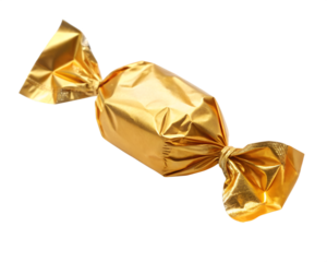 Golden candy wrapper isolated on white