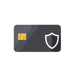 Credit card with security shield and chip on white background  