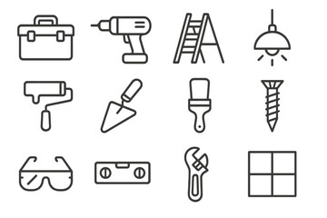 Collection of construction tool icons on gradient background