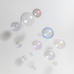 Floating Bubbles with Iridescent Reflections on a Light Background - Abstract Spherical Shapes and Minimalist Design Elements.