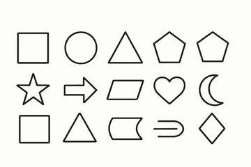 Black outline geometric shapes collection on white background