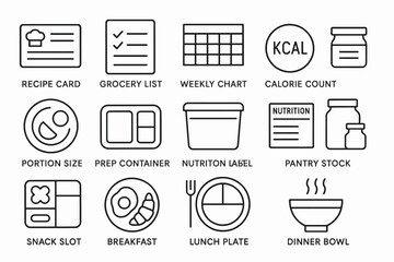 Collection of icons for meal planning and nutrition management