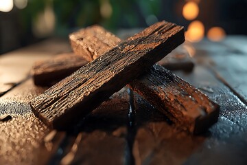 Aged wooden planks on rustic table