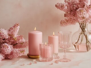 Pink Candles and Flowers - Romantic Home Decor