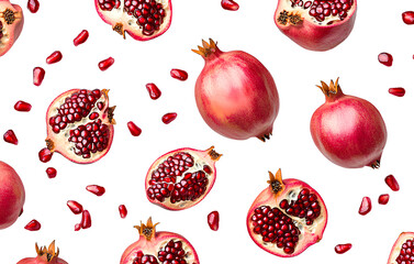 Set of pomegranate fruits isolated on a transparent background