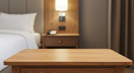 Modern Hotel Room Wooden Table Cozy Bed Calm Interior Design