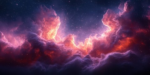 Fototapeta premium Colorful cosmic clouds illuminated by stars in a vast outer space scene at night