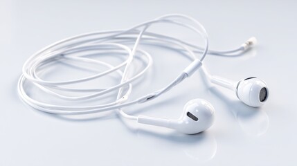 White wired earbuds on a white surface (1)