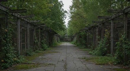 Overgrown Path Leading to Abandoned Structures