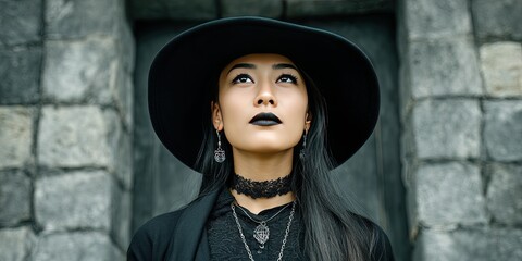Naklejka premium photo of fashionable young asian witch woman