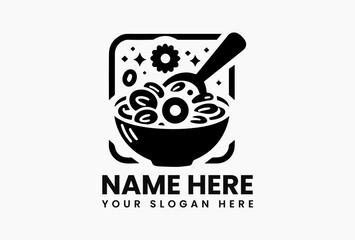 Stylized cereal bowl vector graphic with milk splash effect and wheat stalks in monochrome. Morning meal concept  