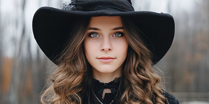 photo of fashionable young witch woman