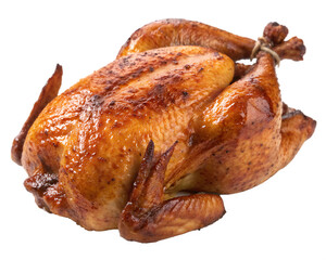 Whole grilled chicken isolated on transparent background