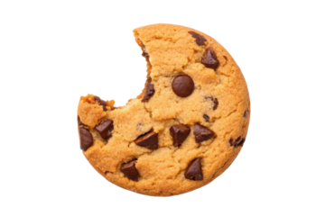 PNG Chocolate chip cookie with bite on black background