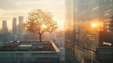 Cutting-Edge Technology Showcasing Trees Interacting with Graphs and Data in a Digital Space