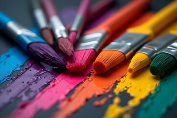 Obraz premium close up of colorful paint brushes