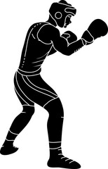 detailed black boxing fighters with equipment outline