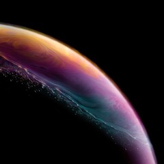 Macro Shot of Iridescent Soap Bubble on Black Background