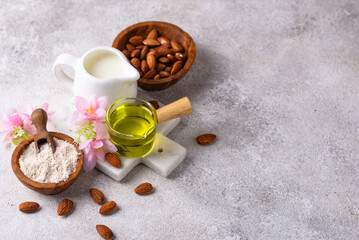 Almond alternative milk, oil and flour