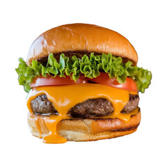 Juicy and delicious cheeseburger with fresh ingredients on a white background in high resolution